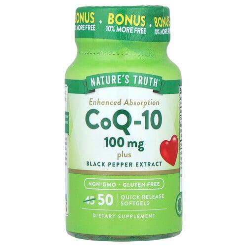 네이쳐스 트루 Nature's Truth, CoQ-10 플러스 흑후추 추출물, 흡수력 강화, 100mg, 속방형 소프트젤 50정 상품 이미지