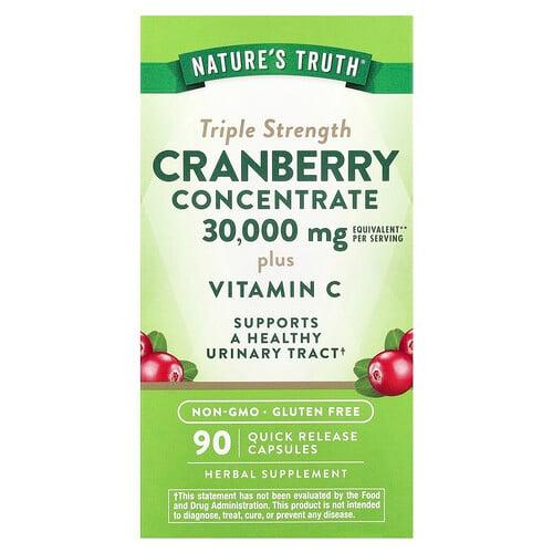 네이쳐스 트루 Nature's Truth, 3배 강도 크랜베리 농축물 + 비타민C, 30,000mg, 빠른 방출 캡슐 90정(캡슐 1정당 15,000mg) 상품 이미지
