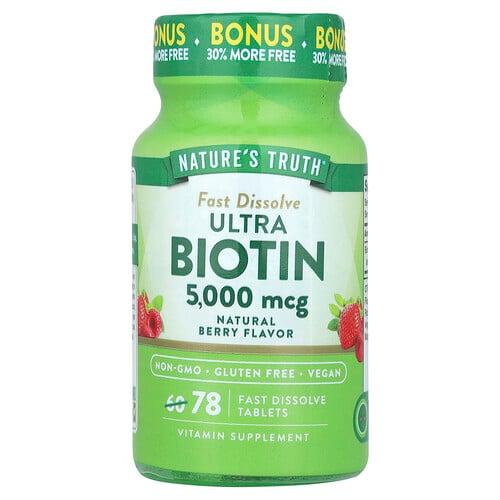 네이쳐스 트루 Nature's Truth, 울트라 비오틴, 천연 베리, 5,000mcg, 빠르게 용해되는 정제 78정 상품 이미지