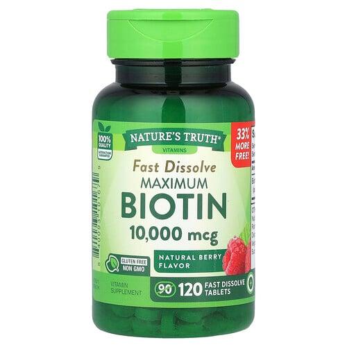 네이쳐스 트루 Nature's Truth, 맥시멈 비오틴, 천연 베리 맛, 10,000mcg, 빠른 용해 정제 120정 상품 이미지