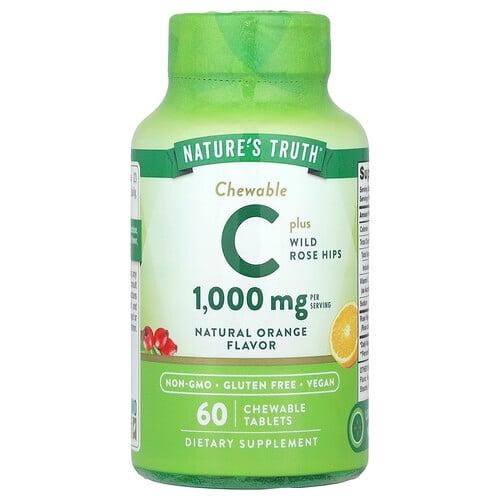 네이쳐스 트루 Nature's Truth, 비타민C 플러스 와일드 로즈힙, 천연 오렌지, 츄어블 60정 상품 이미지