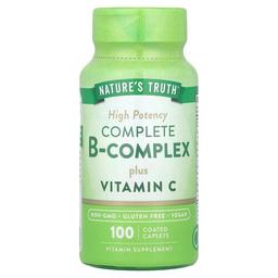 네이쳐스 트루 Nature's Truth, 컴플리트 B-복합체 플러스 비타민C, 고효능, 코팅 정제 100정