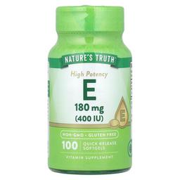 네이쳐스 트루 Nature's Truth, 비타민E, 고효능, 180mg(400IU), 빠른 방출 소프트젤 100정