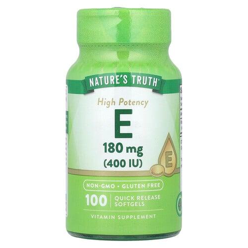네이쳐스 트루 Nature's Truth, 비타민E, 고효능, 180mg(400IU), 빠른 방출 소프트젤 100정 상품 이미지
