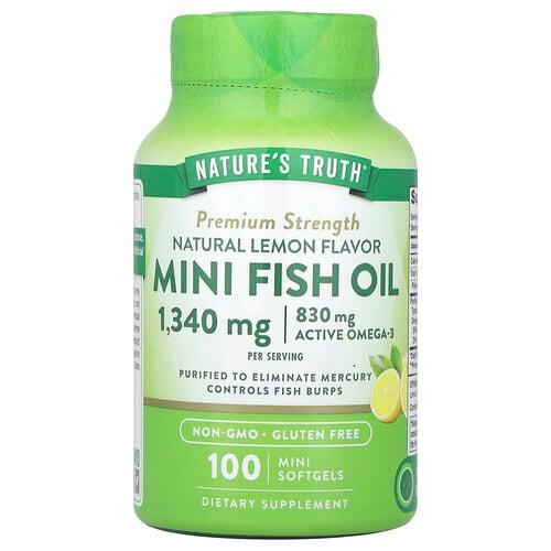 네이쳐스 트루 Nature's Truth, 미니 피쉬 오일, 프리미엄 강도, 천연 레몬 맛, 미니 소프트젤 100정(소프트젤 1정당 670mg) 상품 이미지