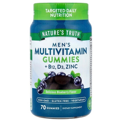 네이쳐스 트루 Nature's Truth, 남성용 종합비타민 구미젤리 + B12, D3, 아연, 맛있는 블루베리, 구미젤리 70개 상세 이미지