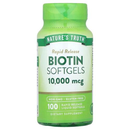 네이쳐스 트루 Nature's Truth, 비오틴, 10,000mcg, 속방형 액상 소프트젤 100정 상품 이미지