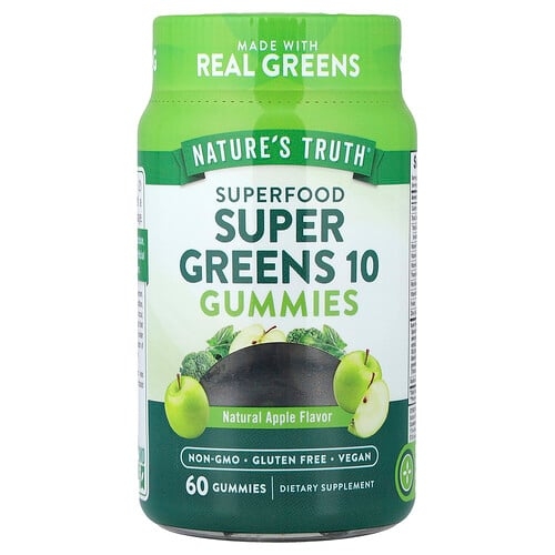 네이쳐스 트루 Nature's Truth, 슈퍼 푸드, 슈퍼 그린 구미젤리 10개, 천연 사과, 구미젤리 60개 상세 이미지