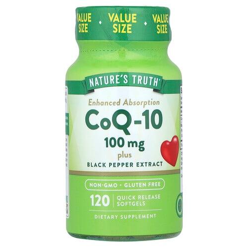 네이쳐스 트루 Nature's Truth, CoQ-10 플러스 흑후추 추출물, 흡수력 강화, 100mg, 속방형 소프트젤 120정 상품 이미지
