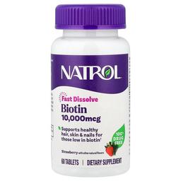 네트롤 Natrol, 비오틴, 속붕해, 딸기 맛, 10,000mg, 60정