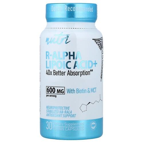 Nutri, R-Alpha Lipoic Acid+ With Biotin & MCT, 30 Vegan Capsules 상품 이미지