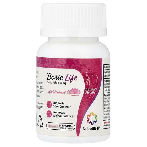 NutraBlast, Boric Life, 붕산, 600mg, 질 좌약 14개 상세 이미지