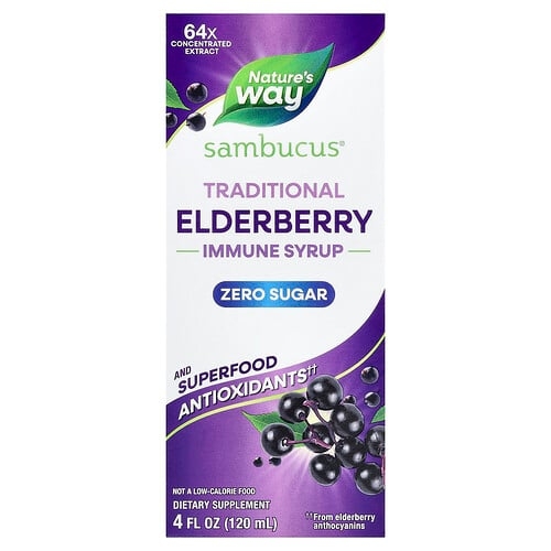 네이쳐스 웨이 Nature's Way, Sambucus®, 전통 면역력 증진 시럽, 설탕 무함유, 엘더베리, 120ml(4fl oz) 상세 이미지