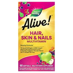네이쳐스 웨이 Nature's Way, Alive!® 모발, 피부, 손발톱 종합비타민, 딸기 맛, 소프트젤 60정