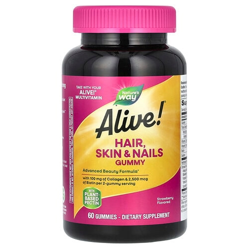 네이쳐스 웨이 Nature's Way, Alive!® 모발, 피부 & 손발톱 구미젤리, 딸기 맛, 구미젤리 60개 상세 이미지