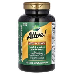 네이쳐스 웨이 Nature's Way, Alive! 맥스3 포텐시, 성인용 컴플리트 종합비타민, 철분 무첨가, 180정