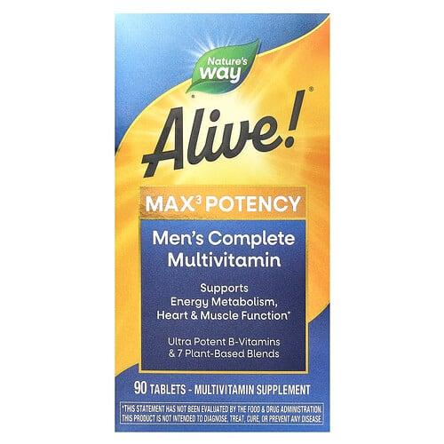 네이쳐스 웨이 Nature's Way, Alive!® 맥스3 효능, 남성용 컴플리트 종합비타민, 90정 상품 이미지