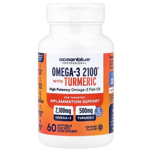 오션 블루 OceanBlue, 전문가용, Omega-3 2100®, 강황 함유, 오렌지, 소프트젤 60정 상품 이미지