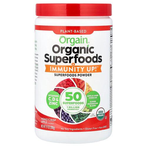올게인 Orgain, 유기농 Superfoods + Immunity Up™, 식물성, 허니크리스프 사과 맛, 280g(9.9oz) 상품 이미지