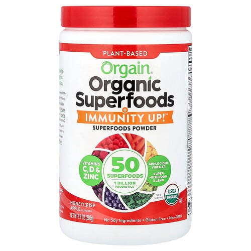 올게인 Orgain, 유기농 Superfoods + Immunity Up™, 식물성, 허니크리스프 사과 맛, 280g(9.9oz) 상세 이미지