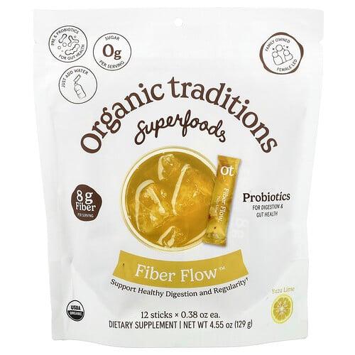 Organic Traditions, Fiber Flow™, 유자 라임, 스틱 12개, 각 10.75g(0.38oz) 상품 이미지