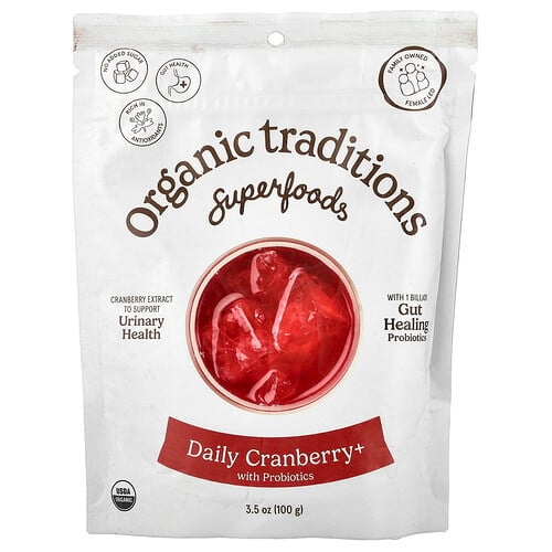 Organic Traditions, 슈퍼 푸드, 데일리 크랜베리+, 프로바이오틱 함유, 100g(3.5oz) 상세 이미지
