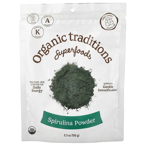 Organic Traditions, Superfoods, 유기농 스피룰리나 분말, 150g(8.5oz) 상세 이미지