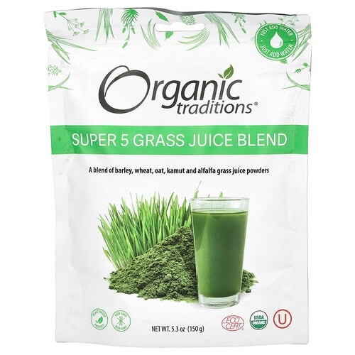 Organic Traditions, Super 5 밀싹즙 혼합물, 150g(5.3oz) 상세 이미지