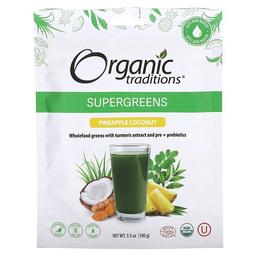 Organic Traditions, 슈퍼그린, 파인애플 코코넛, 100g(3.5oz)