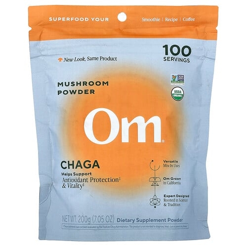 옴 머시룸즈 Om Mushrooms, 버섯 분말, 차가버섯, 200g(7.05oz) 상세 이미지