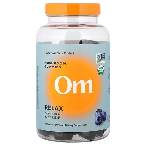 옴 머시룸즈 Om Mushrooms, Relax, 버섯 구미젤리, 블루베리, 비건 구미젤리 56개 상세 이미지
