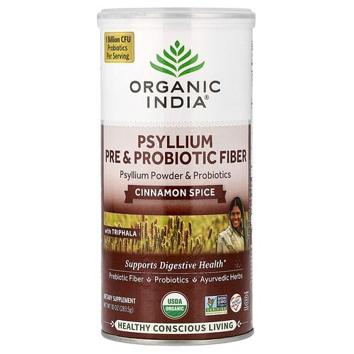 올가닉 인디아 Organic India, 차전자피 프리바이오틱 및 프로바이오틱 식이섬유, 시나몬 스파이스, 283.5g(10oz) 상세 이미지