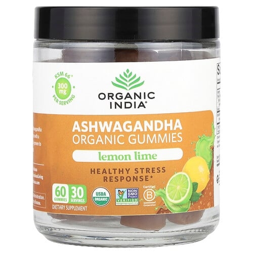 올가닉 인디아 Organic India, 유기농 아슈와간다 구미젤리, 레몬 라임 맛, 구미젤리 60개(구미젤리당 150mg) 상세 이미지