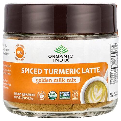 올가닉 인디아 Organic India, 스파이스드 강황 라떼, 골든 밀크 믹스, 100g(3.52oz) 상품 이미지