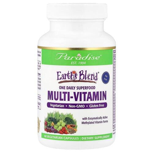 파라다이스 허브 Paradise Herbs, Earth's Blend, 원 데일리 슈퍼 푸드 종합비타민, 철분 무함유, 베지 캡슐 60정 상품 이미지