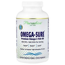 파라다이스 허브 Paradise Herbs, Omega-Sure®, 프리미엄 오메가3 피쉬 오일, 베지 소프트젤 120정