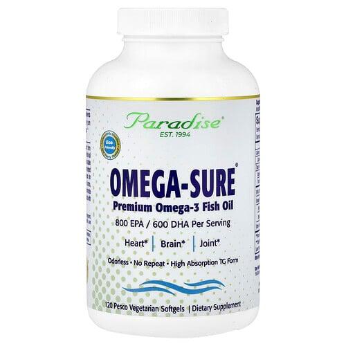 파라다이스 허브 Paradise Herbs, Omega-Sure®, 프리미엄 오메가3 피쉬 오일, 베지 소프트젤 120정 상품 이미지