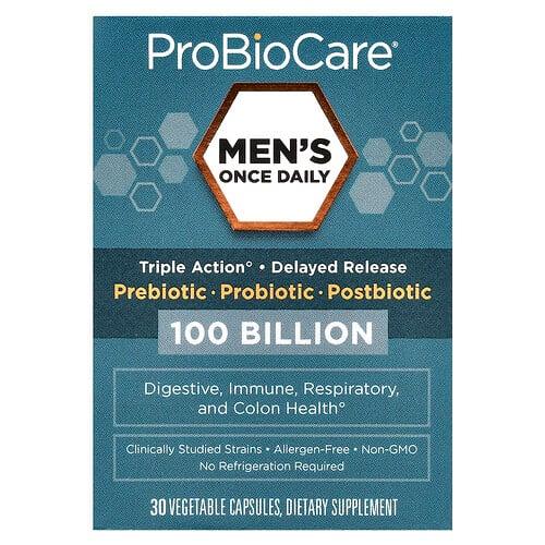 프로바이오케어 ProBioCare, 매일 한 번 복용하는 남성용 프리바이오틱, 프로바이오틱, 포스트바이오틱, 1,000억, 베지 캡슐 30정 상품 이미지