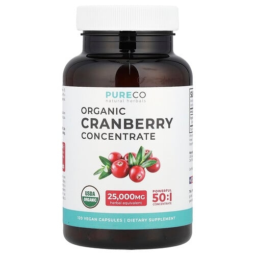 퓨어 코 Pure Co., 유기농 크랜베리 농축물, 500mg, 베지 캡슐 120정 상세 이미지