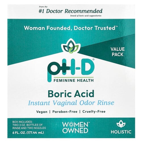 pH-D Feminine Health, 보릭산, 인스턴트 질 냄새 세정제, 젖병 2개, 노즐 2개, 177.44ml(6fl oz) 상세 이미지
