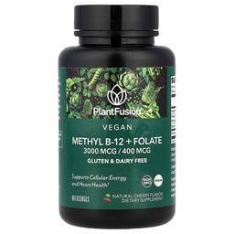 플랜드퓨전 PlantFusion, 비건 메틸B-12 + 엽산, 천연 체리 맛, 사탕 정제 60정