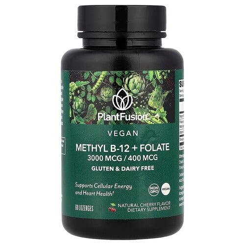 플랜드퓨전 PlantFusion, 비건 메틸B-12 + 엽산, 천연 체리 맛, 사탕 정제 60정 상세 이미지