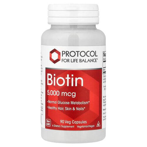 프로토콜 포 라이프 발란스 Protocol for Life Balance, 비오틴, 5,000mcg, 베지 캡슐 90정 상품 이미지