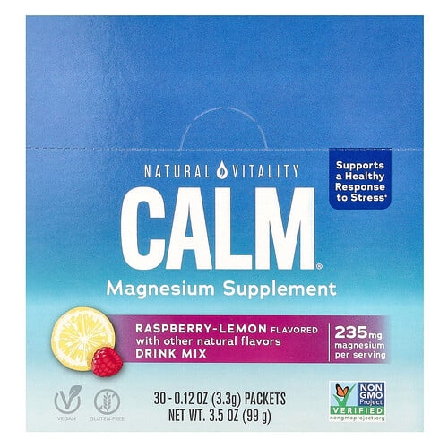 네츄럴 바이탈리티 Natural Vitality, CALM®, 마그네슘 보충제 드링크 믹스, 라즈베리-레몬, 30팩, 개당 3.3g(0.12oz) 상세 이미지