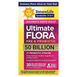 리뉴 라이프 Renew Life, 여성용 하루 한 번, Ultimate Flora™ 프리바이오틱 및 프로바이오틱, 지연 방출 비건 캡슐 30정