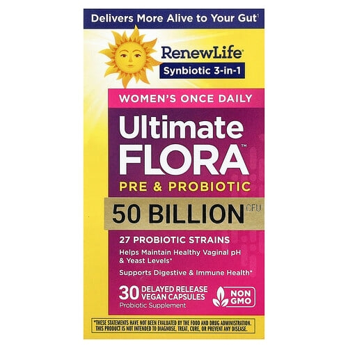 리뉴 라이프 Renew Life, 여성용 하루 한 번, Ultimate Flora™ 프리바이오틱 및 프로바이오틱, 지연 방출 비건 캡슐 30정 상세 이미지
