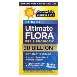 리뉴 라이프 Renew Life, Extra Care, Ultimate Flora™ Pre & Probiotic, 30 Billion CFU, 50 Delayed Release Vegan Capsules