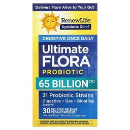 리뉴 라이프 Renew Life, Ultimate Flora™, 소화 촉진제, 원스 데일리 프로바이오틱, 지연 방출 비건 캡슐 30정