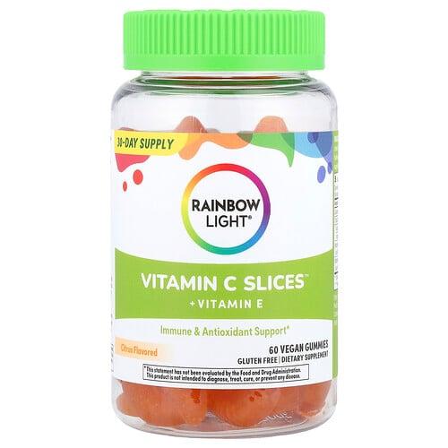 레인보우 라이트 Rainbow Light, Vitamin C Slices™ + 비타민E, 감귤류 맛, 비건 구미젤리 60개 상품 이미지