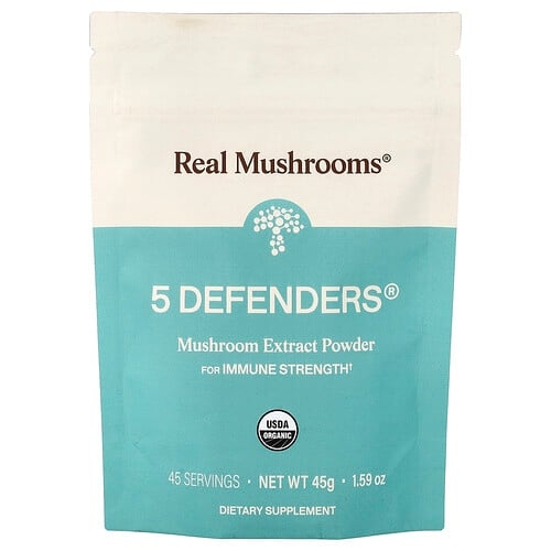 Real Mushrooms, 5 Defenders®, 유기농 버섯 추출물 분말, 45g(1.59oz) 상세 이미지